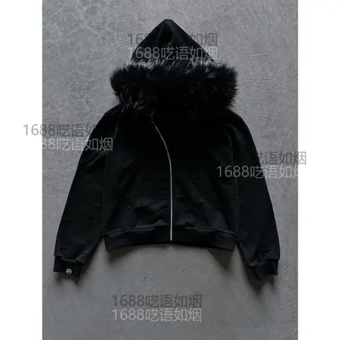 Catalog photo: Black zip hoodie-jacket with a faux-fur hood rim
